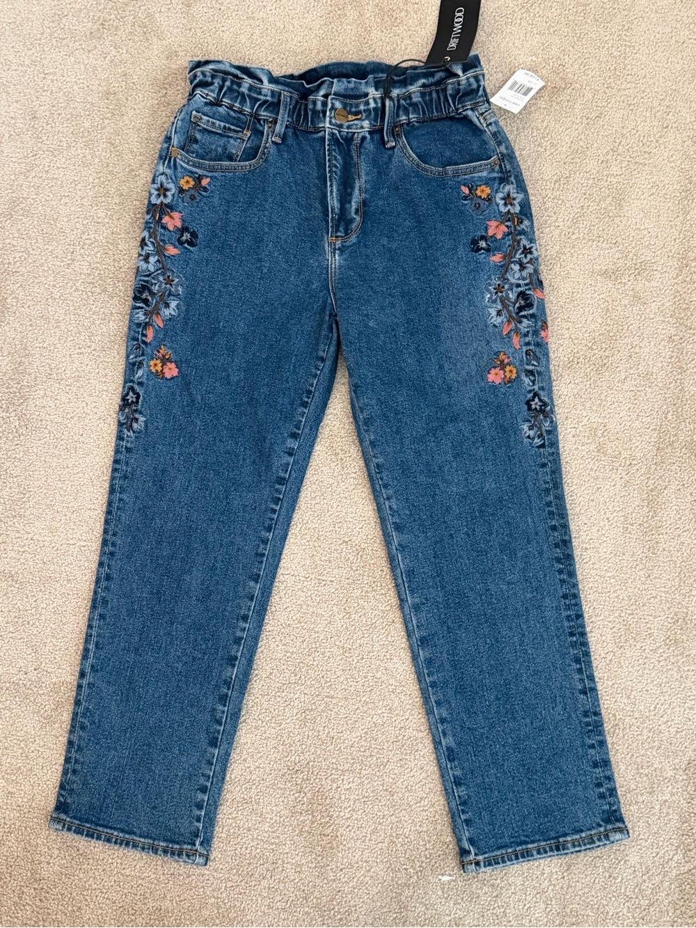 NWT Driftwood Eliza Embroidered Paperbag Waist Cropped Jeans